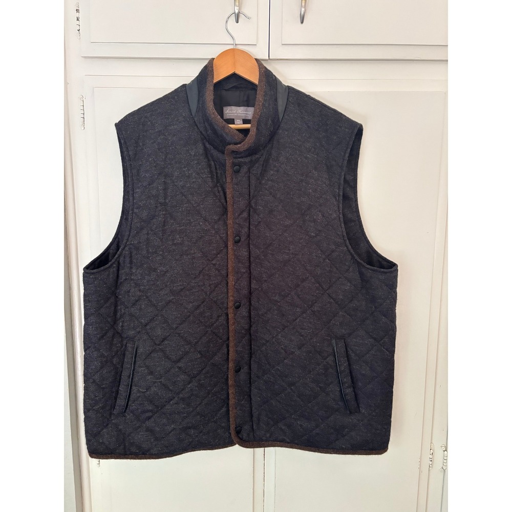 Daniel Cremieux Signature Collection Mens XXL Quilted Vest Wool Grey Leather